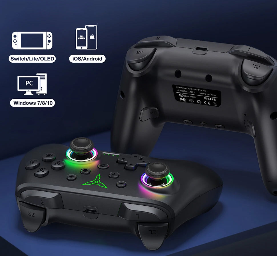 Comando Gaming DINOFIRE RGB – Sem Fios, Compatível PC/Switch/Android/iOS, Iluminação RGB Comando Gaming DINOFIRE RGB – Sem Fios, Compatível PC/Switch/Android/iOS, Iluminação RGB